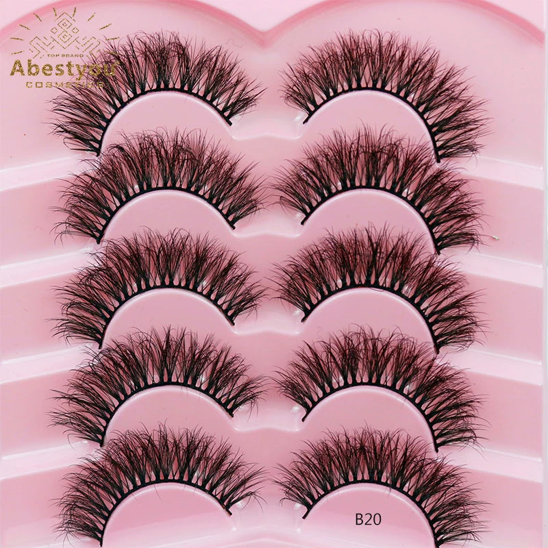 Abestyou 5pairs 5d fluffy cheap human hair 15mm natural fake crisscross eyelashes extension soft winged individuals lashes