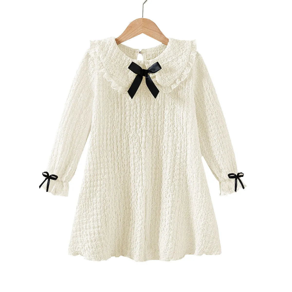 Wholesale 2025 New Spring Summer Black Neck Bow Sweet Kid Girl Lace Dresses