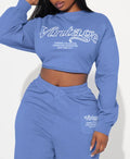Women's Manhattan Cropped Sweatshirt in Blue  Casual Long Sleeve Hooded Outfit
