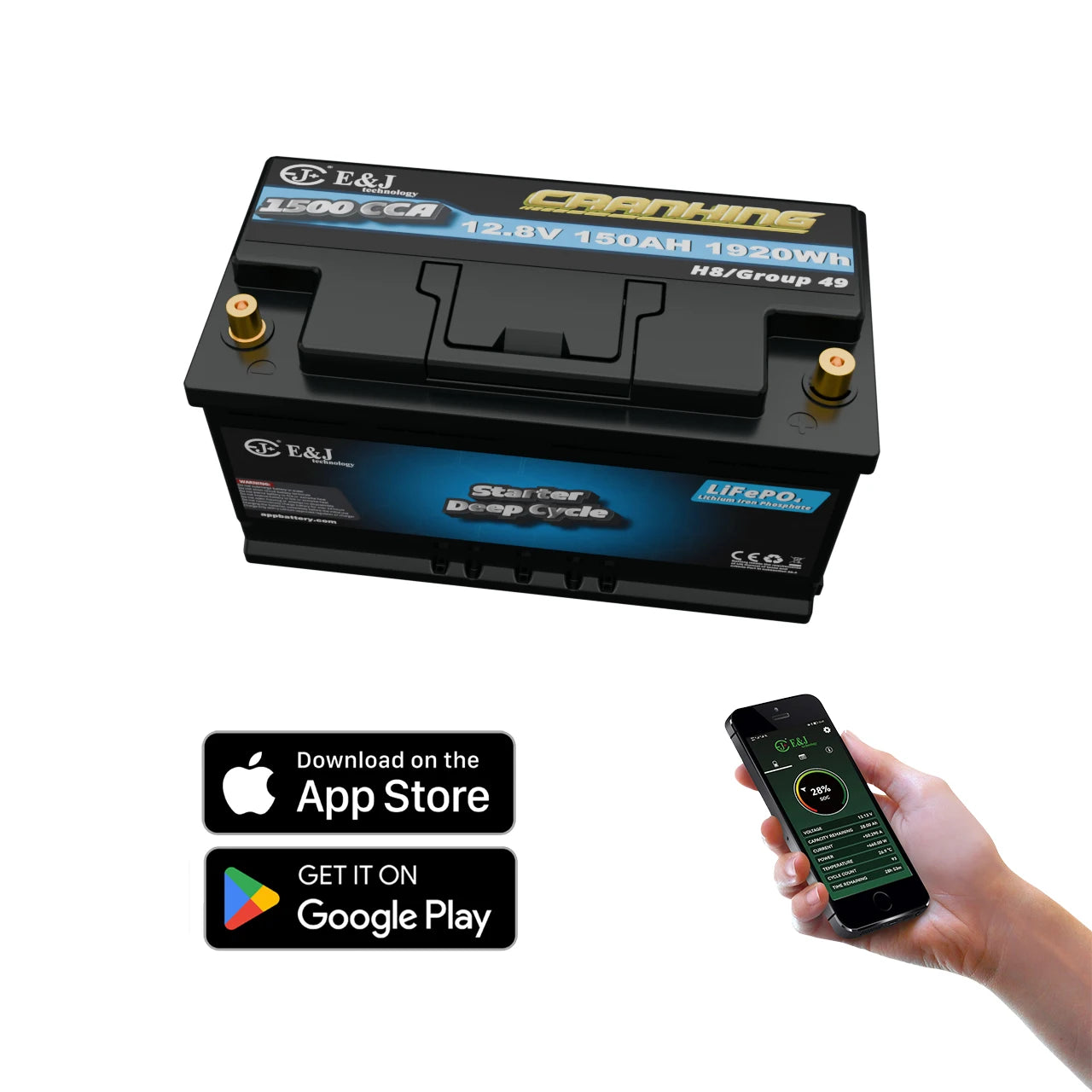 ENJ H8 Group 49 12V 150Ah 1500CCA Car Liquid Start Battery Pack Lifepo4 Model EJ12150FEB-H 4000 Cycles Mercedes