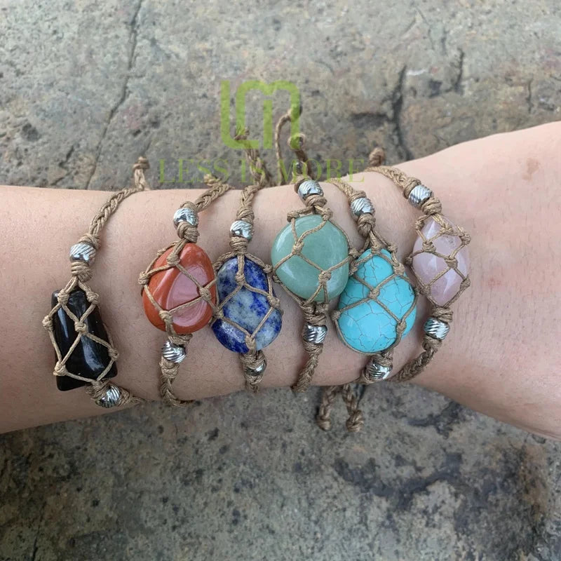 Handmade Summer Sandbeach Bohemia Stainless Steel Spacer Adjustable Bracelet for Women Couples-Peace Pattern Crystal Healing