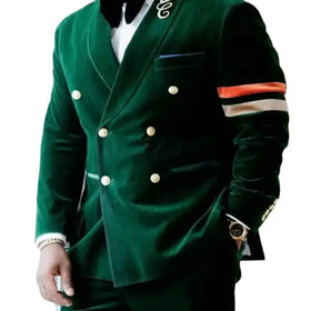 Bespoke Green Velvet Men Suits Casual Double Breasted Custom Made Wedding Jacket for Man Shawl Lapel Mens Dress Blazers