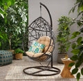 WOQI New Design Brown Rattan Swing Chair Hanging Egg with Steel Stand for Camping Chair