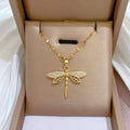 SC Luxury Zircon Dragonfly Pendant Necklace Women Delicate Lucky 18K Gold Plated Stainless Steel Hollow Dragonfly Necklace