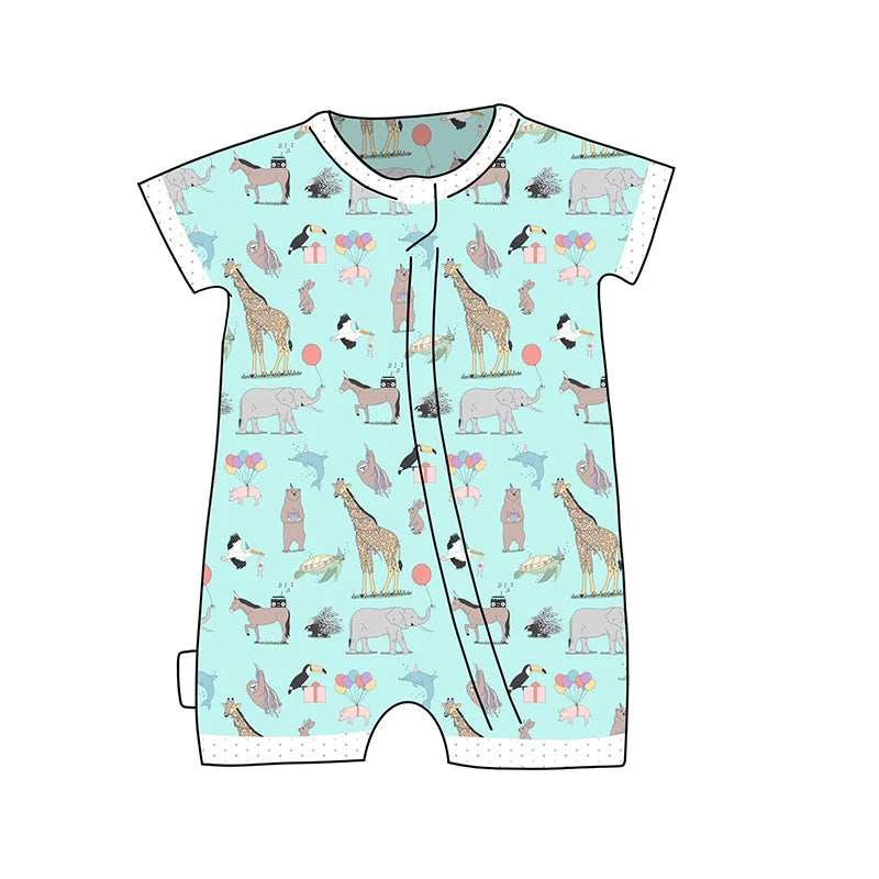 Eco-friendly Zip Sleepsuit Baby Rompers Bamboo Newborn Romper Jumpsuit Baby Short Sleeve Bodysuit Printed Viscose Bamboo Baby