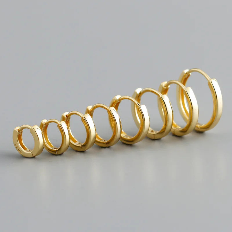 Wholesale 925 Silver Plain Simple Round Hoop Earrings 5mm/6mm/7mm/8mm/9mm/14mm Gold Plated Hoop Earring for Women MegaBDM