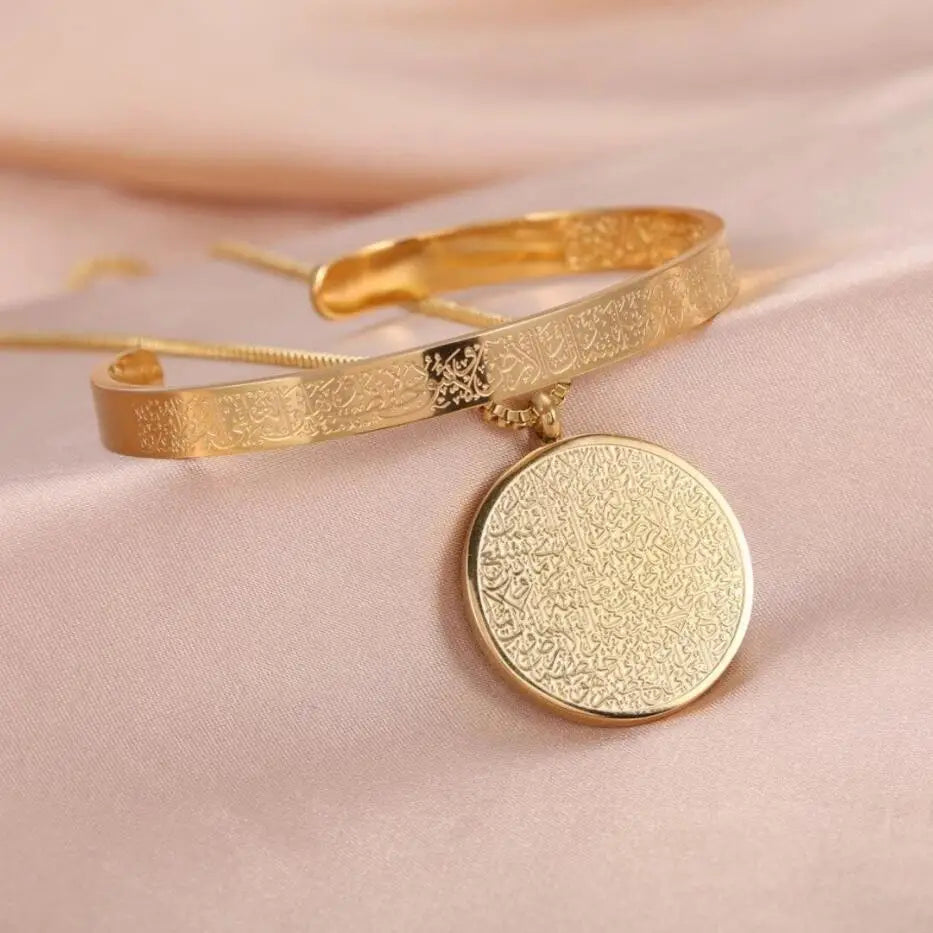 Inspire Jewelry Personalised Bracelets Jewelry Women Stainless Steel Gold Plated Arabic Bangle Engraved Arabic Pattern Jewelry