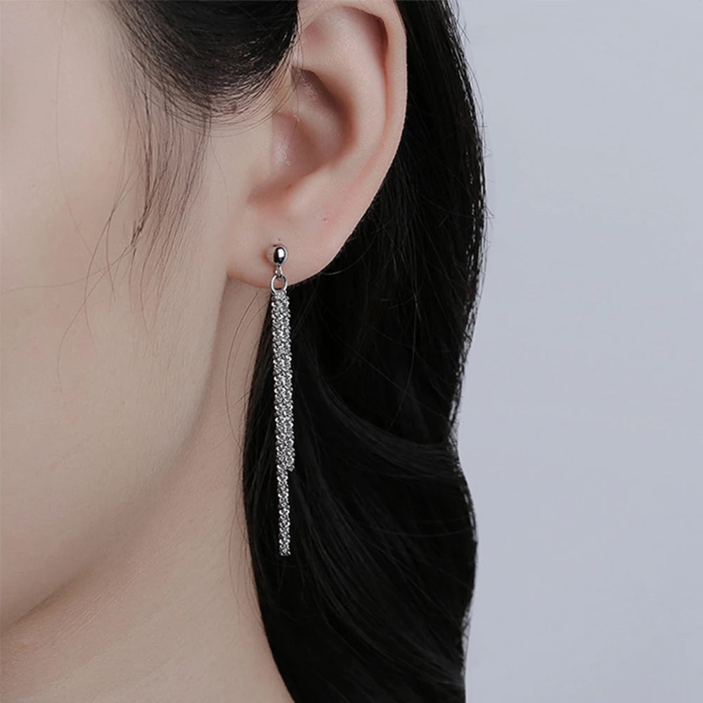 EManco Cauliflower Chain All Over Sky Star Ear Line White Tassel Earrings Long Earrings Korean  Style Cauliflower Chain Stud