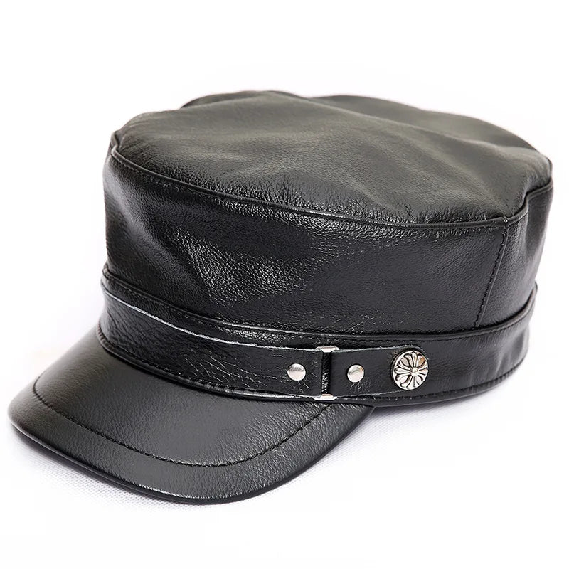 R032 Premium Genuine Leather Truckers Cap Outdoor Leisure Fashion Cowhide Skin Men's Cap for Cycling Fishing Travel
