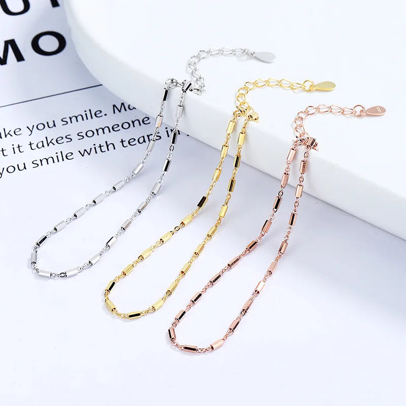 Fashion Minimalist Jewelry 925 Sterling Silver Simple Thin Bracelets square Shape Chain Gold Plated Bracelets for Women