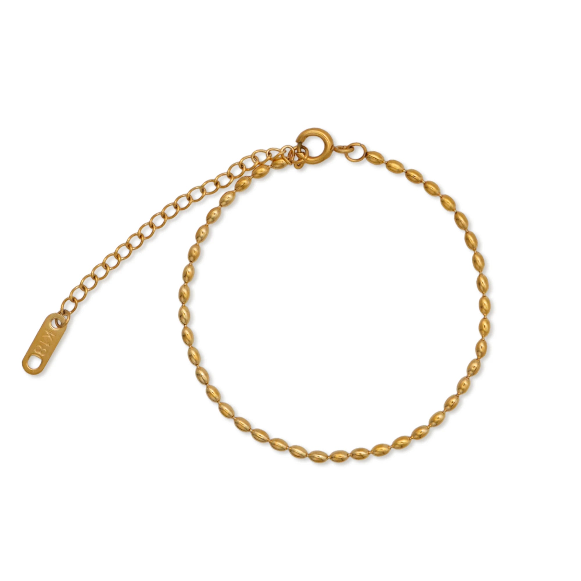 Chris April Minimalism Style Fashion Jewellery 316L Stainless Steel PVD Gold Plated Non-tarnish Oval Olive Beads Chain Bracelet