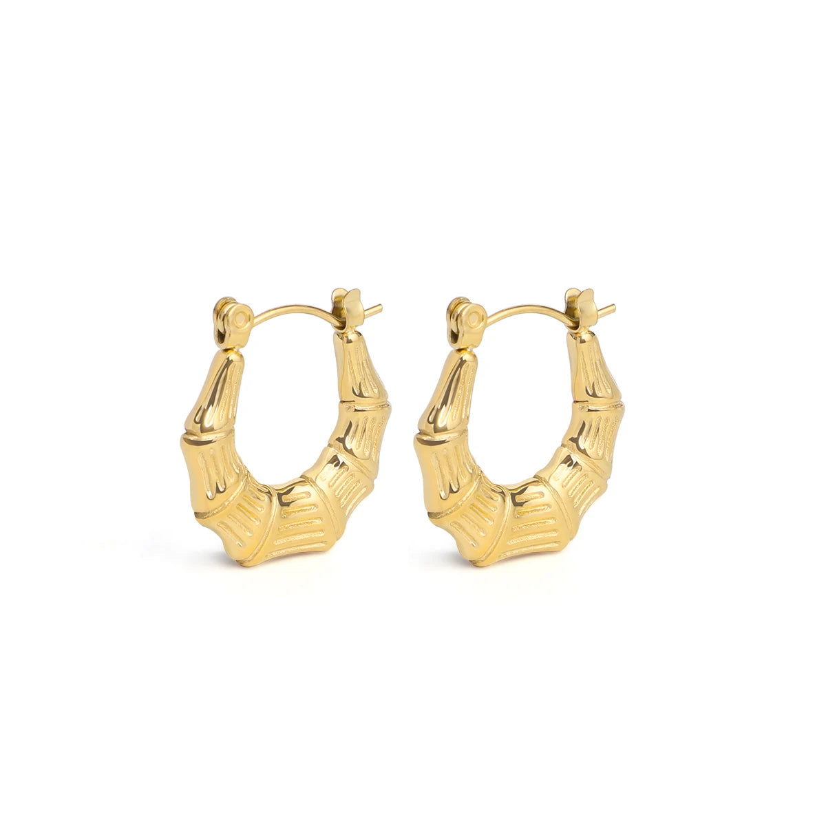 Fashion Women's Jewelry  Wholesale Bulk Jewelry Custom LOGO PVD 18K Gold Plated Stainless Steel Hoop Striped Earrings Waterproof