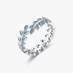 Trendy Fine Jewelry for Women Free Size Solid 925 Sterling Silver Lucky Charm Vintage Turquoise Leaf Adjustable Finger Rings