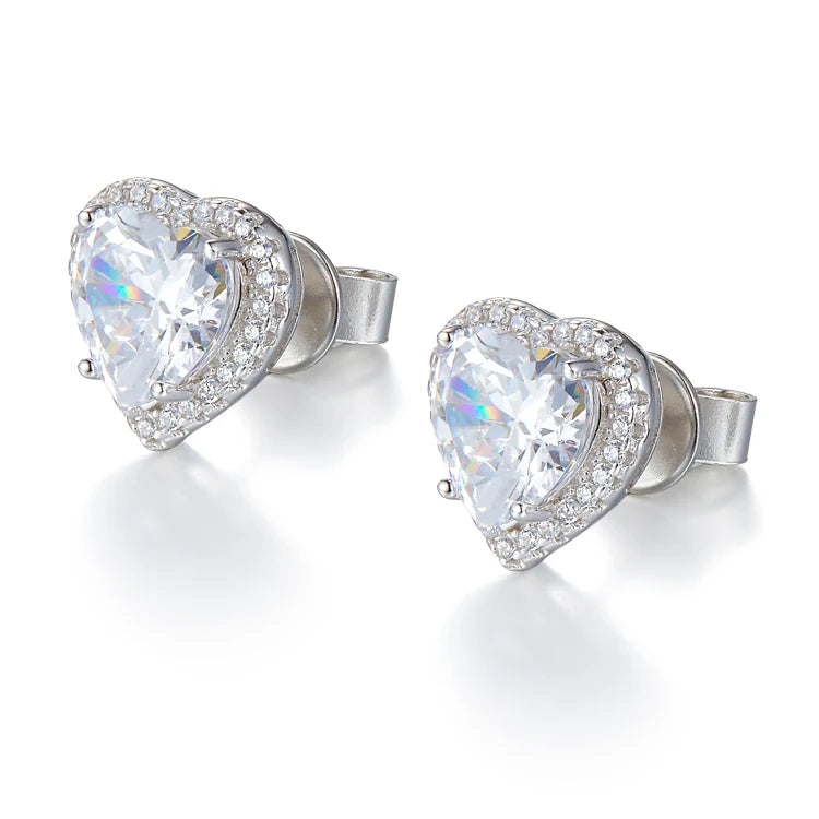 925 Sterling Silver Stud Earrings Cubic Zirconia Stud Earrings Love Heart Earrings