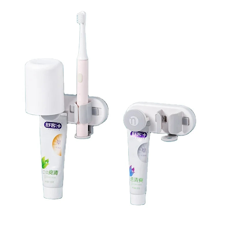 Toothbrush Holder Auto Toothpaste Dispenser Wall Mount Anti-Mildew Plastic Eco-Friendly Modern Bathroom Organizer Space Saver