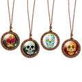 Vintage Cartoon Anniversary Mexico Sugar Skull Jewelry Natural Wood Pendant Hand Woven Wax Rope Chain Unisex Candy Skull