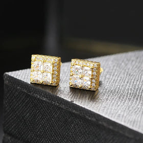 Hip Hop Thread Studs Cartilage Earrings Unisex Fashion Rock Punk Accessories Gold Color Iced Cubic Zirconia Jewelry Gift