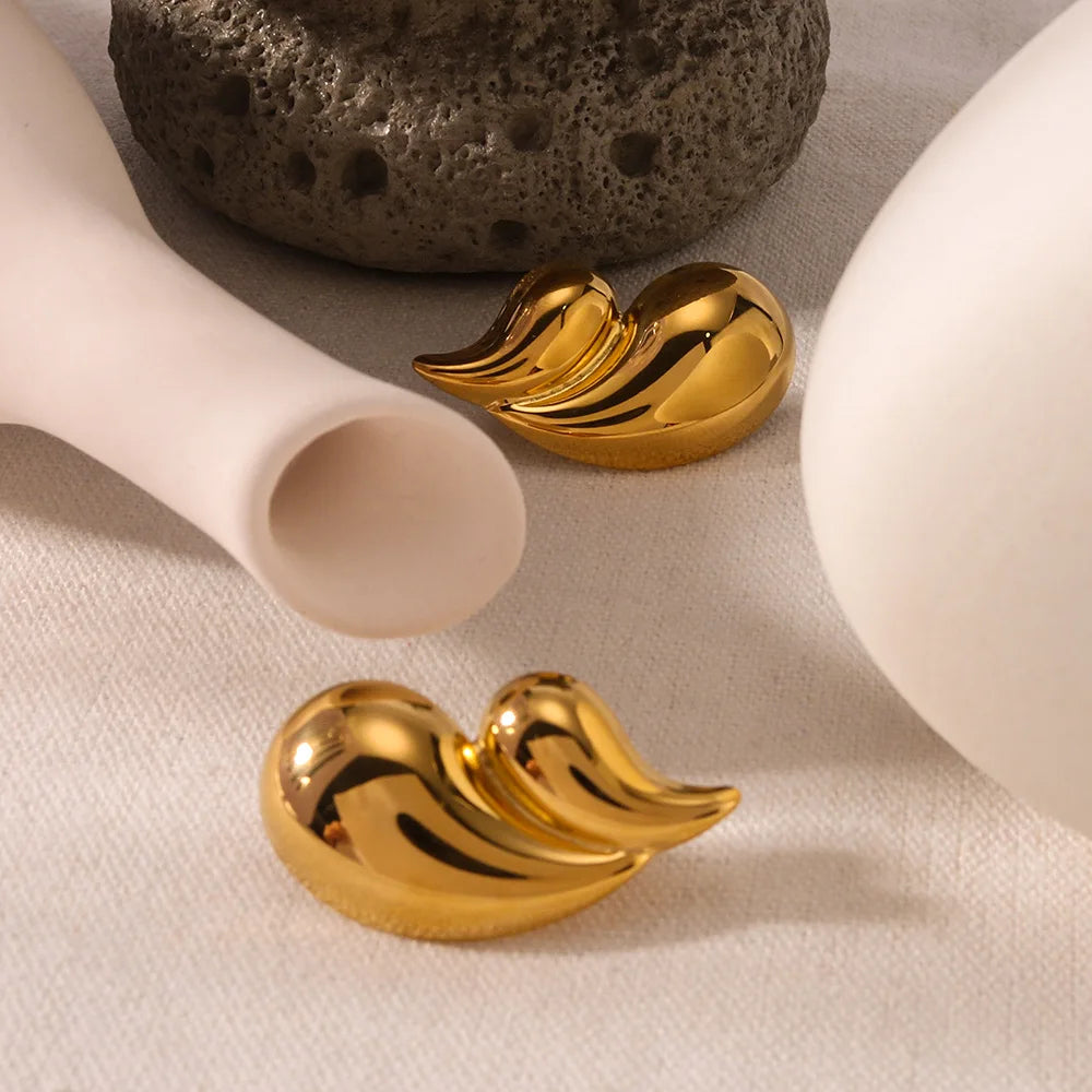 New Design Trendy 18K Gold Plated Stainless Steel Waterproof Double-Layer Drop Exaggerated Earrings