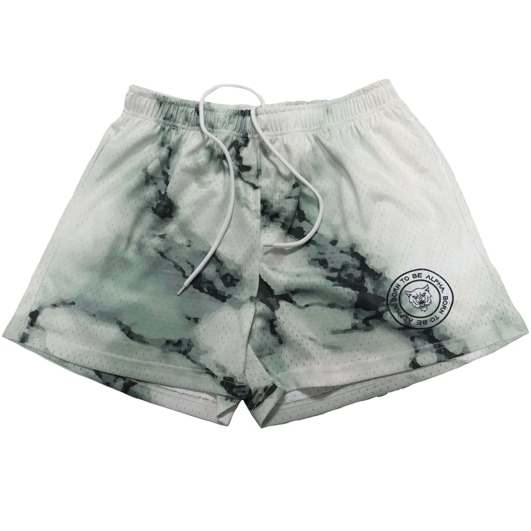 Fashion Casual 3D Digital Mesh Sublimation Print 100% Polyester Mens 5 Inch Inseam Shorts with Pockets Quick Dry & Breathable