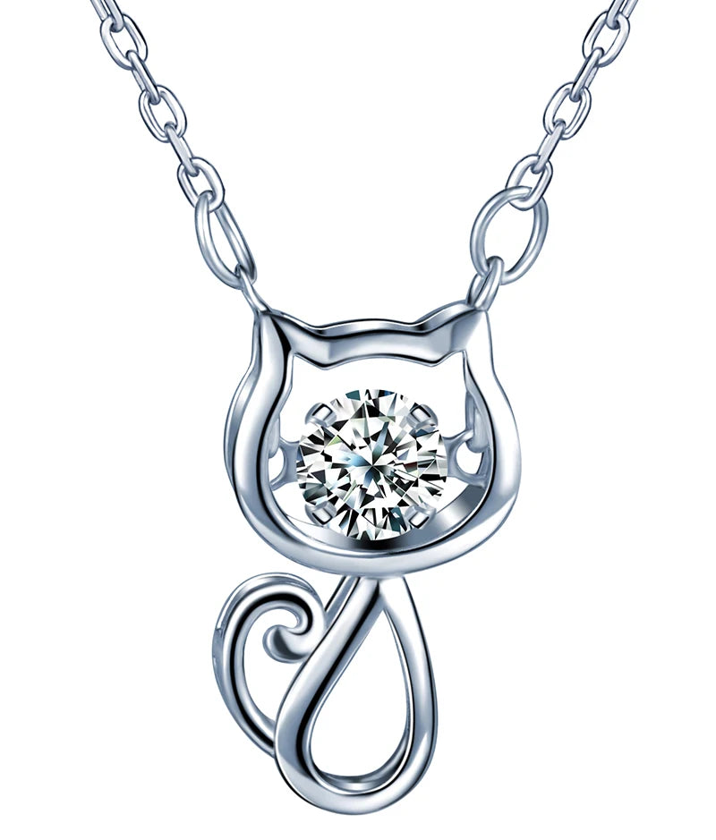 Can Adjustable Length Cute Hollowed Out Smart Kitty Zircon Inlaid S925 Sterling Silver Ladies Necklace