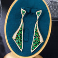 Dropshipping Symmetrical Creative Brazilian Gold Plated Green Cubic Zircon Long Dangle Pageant Long Earring for Women Party Wear