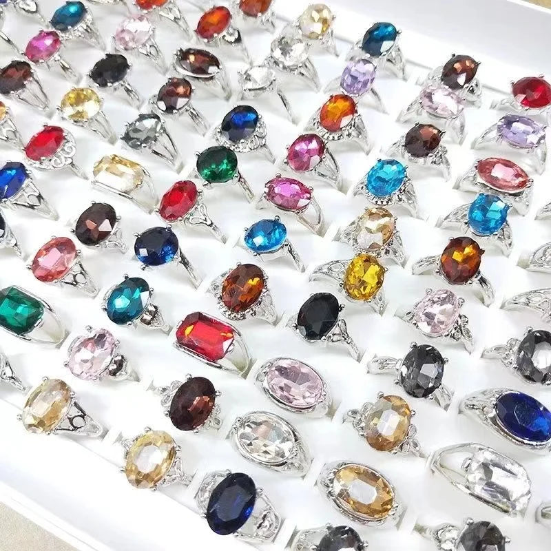 Wholesale Cheap Women's Natural Stone Ring Geometric Stone Jewelry for Men and Women Jewelry Gifts100 Pcs Mixed Batch of Ring