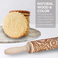 DIY Manual Christmas Elk Snowflake Pattern Baking Tool Engraved Embossed  Wood Rolling Pin for Kitchen and Home