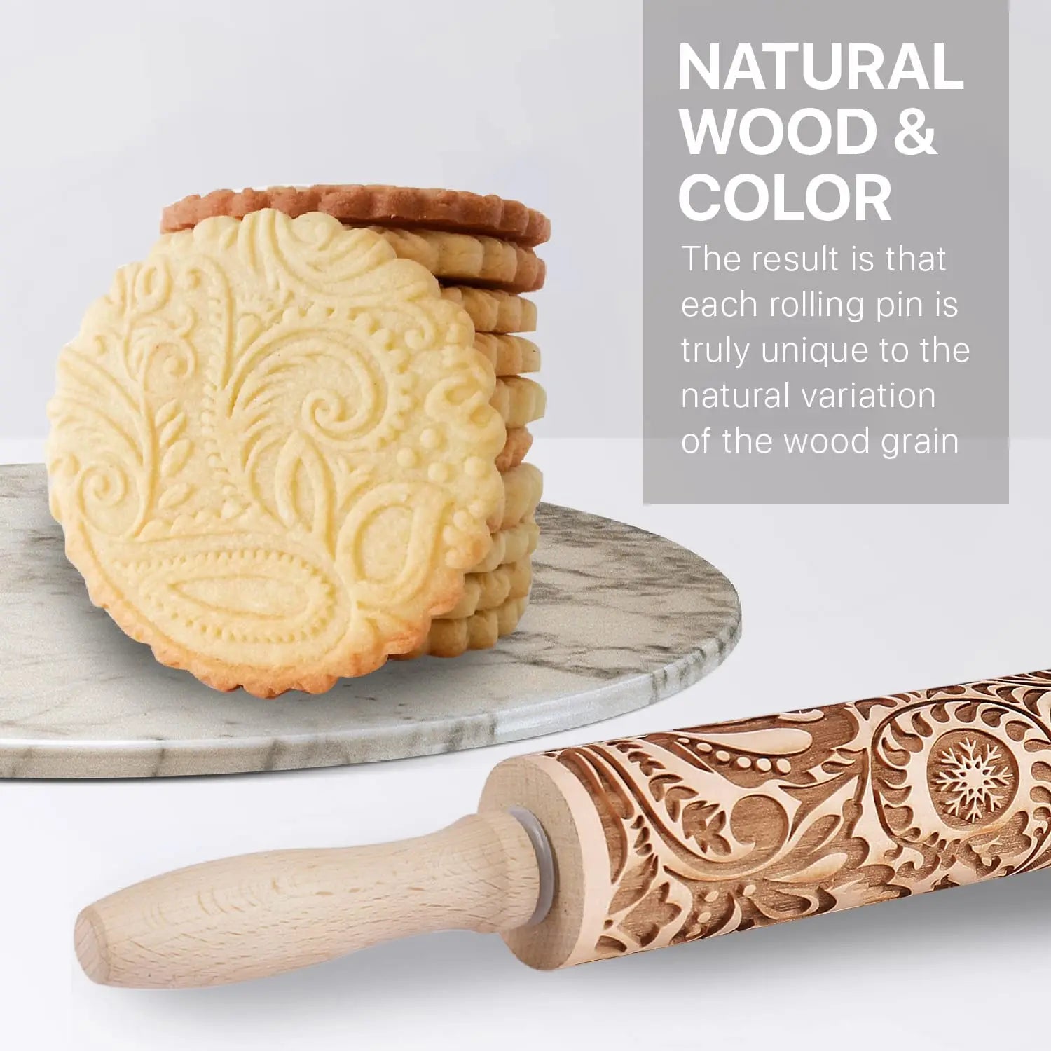 DIY Manual Christmas Elk Snowflake Pattern Baking Tool Engraved Embossed  Wood Rolling Pin for Kitchen and Home