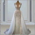 S0072H High Quality Mermaid Wedding Dress for Brides Simple Deep V-Neck Embroidered Lace Royal Style Detachable Sexy Features