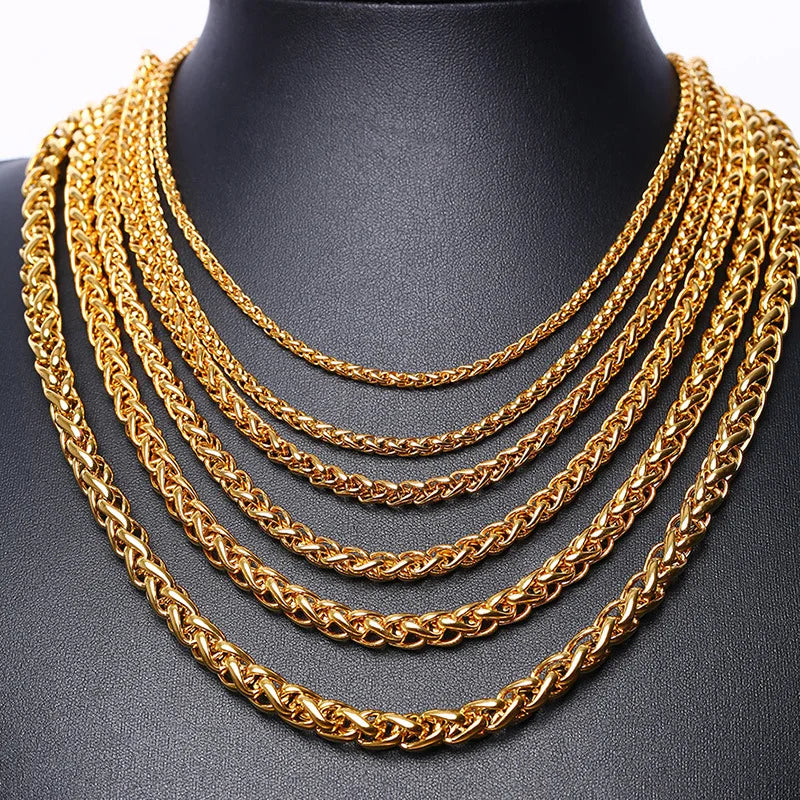 Italian 3mm 4mm 5mm Franco Gold Wheat Chain Necklace 14K 18K Gold Stainless Steel Link Chains for Women Trendy Wedding Gift Idea MegaBDM