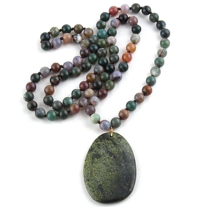 Fashion Pink India Stone Knotted Women Gemstone Necklace Irregular Pendant Necklace
