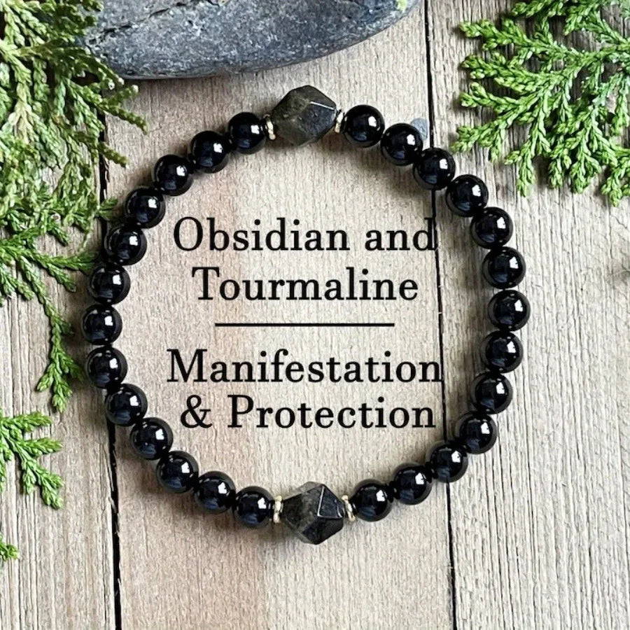 2025 New Arrival Natural Stone Obsidian Bracelet with Diamond Cut Gemstone Elastic Bracelet for Men
