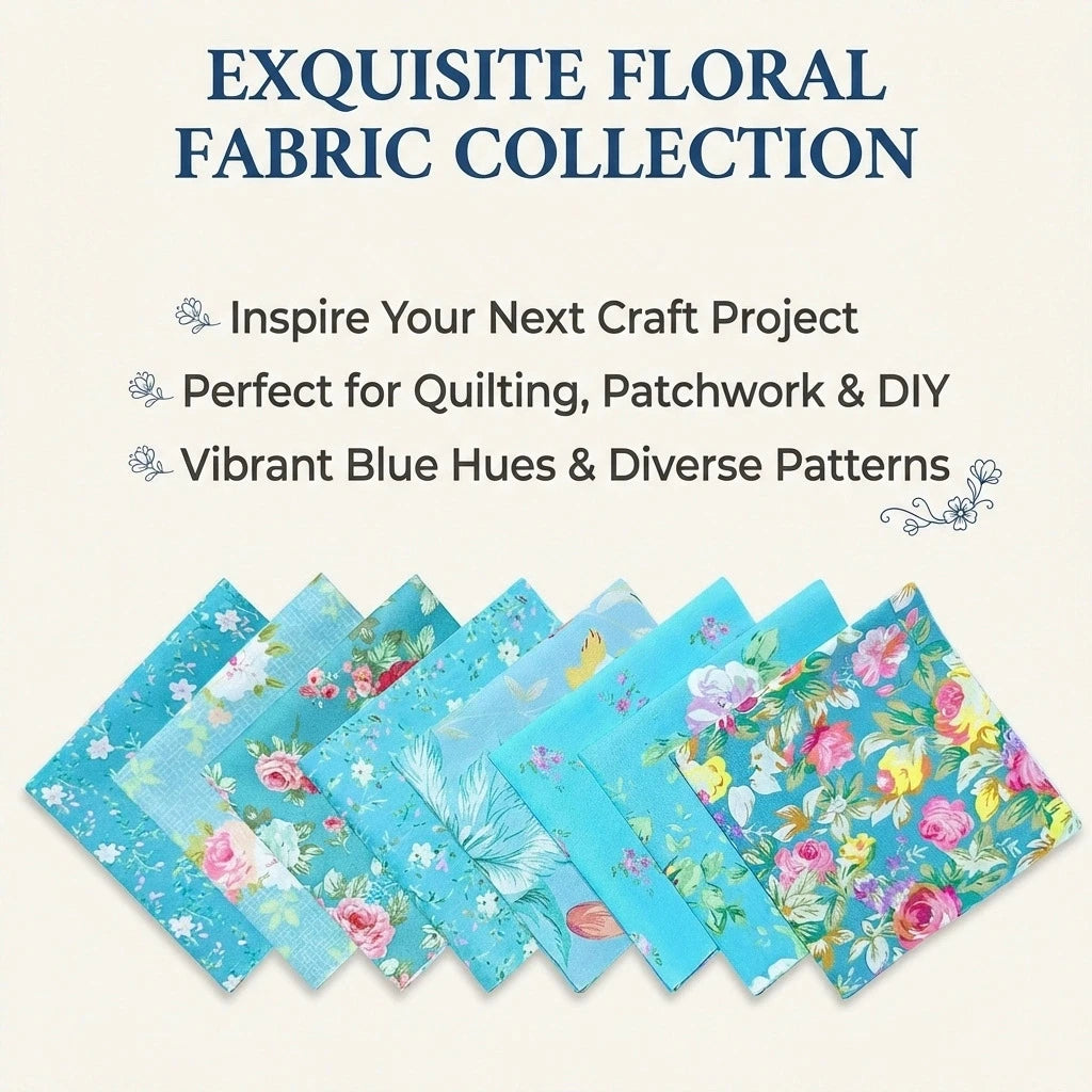 8pcs/lot Blue Cotton Eco-Friendly High-quality Fat Quarter Fabric Bundle Precut Quilting Fabric Squares Printed Flowers Pattern