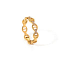 New Arrival Stainless Steel 18K Gold Plated Link Chain Cubic Zircon Hollow Out Gold Ring for Girls