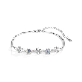 Factory Wholesale S925 Sterling Silver Four-leaf Clover Luxury Bracelet Moissanite Diamond Handpiece Fine Chain Link Bracelets