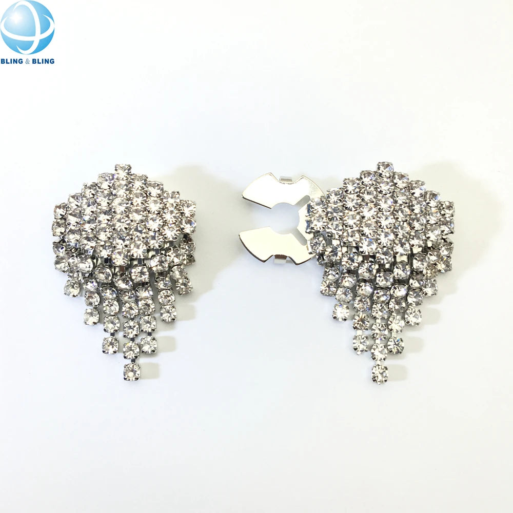 2026 Summer Newest Rhinestone Triangle Tassels Button Covers With Diamond Fringing for Women