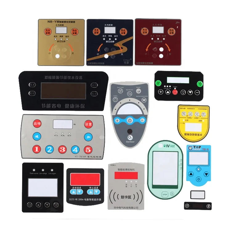 Wholesale Screen Printed PVC Labels Self Adhesive Front Overlay Control Panel Stickers With Push Buttons