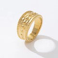 Trendy Fashion Stainless Steel Jewelry Gold Plated Textured Wide Waterproof Chunky Ring for Women