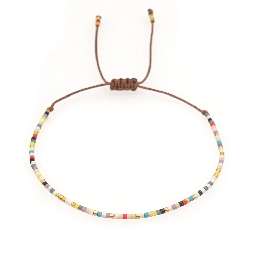 BoHo Glass Rice Beads Hand-woven Rainbow Friendship Rope Stacking Small Women Bracelet