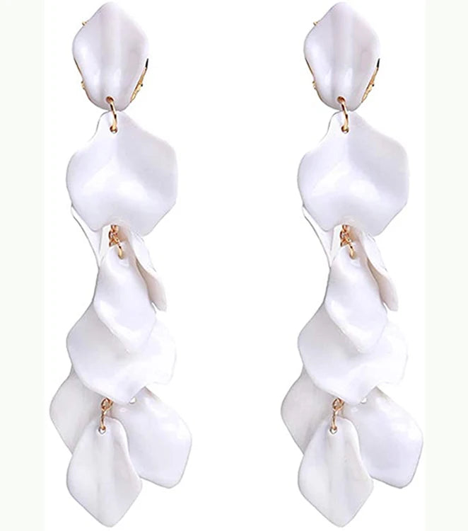Long Acrylic Petal Pendant Earrings Bohemian Resin Flowers Earrings for Women