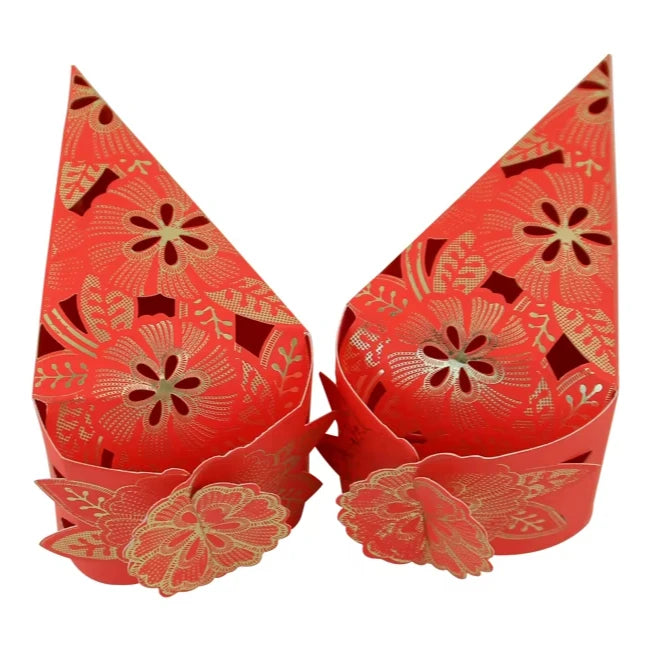 Red Flower Design Laser Cut Kraft Recyclable Wedding Favor Small Box Candy Chocolate Gift Bridal Shower Birthday Party