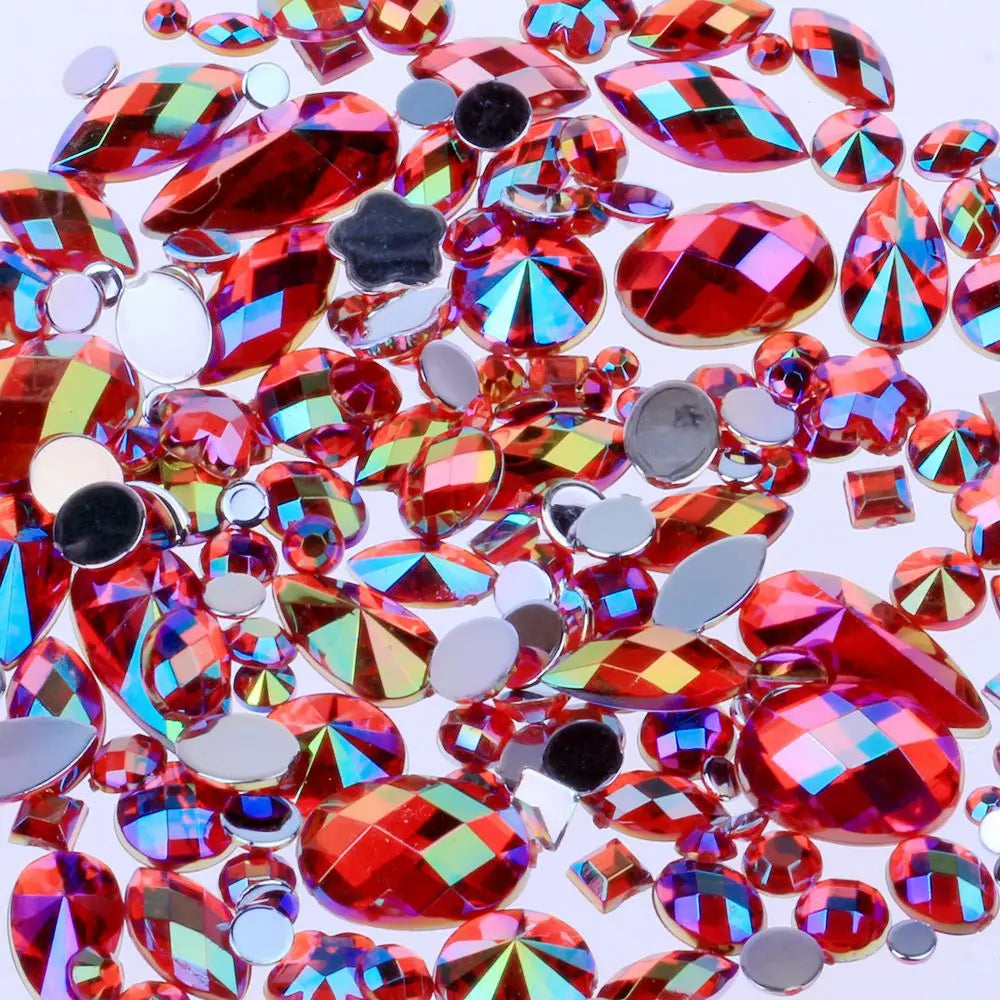 AB Color Gems Flatback Glue Stones Loose Crystal Rhinestones Decorations for Phone Cases Non-Hot Acrylic Resin for DIY