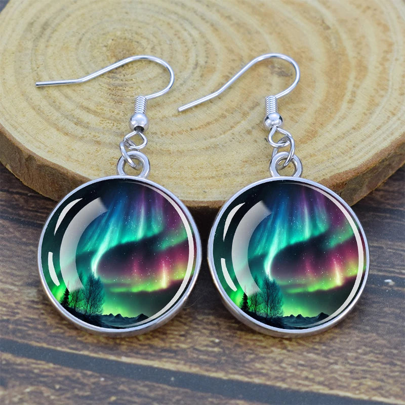 Creative Northern Lights Hook Earrings Luminous Glass Dome Cabochon Ear Decoration Aurora Earrings Women