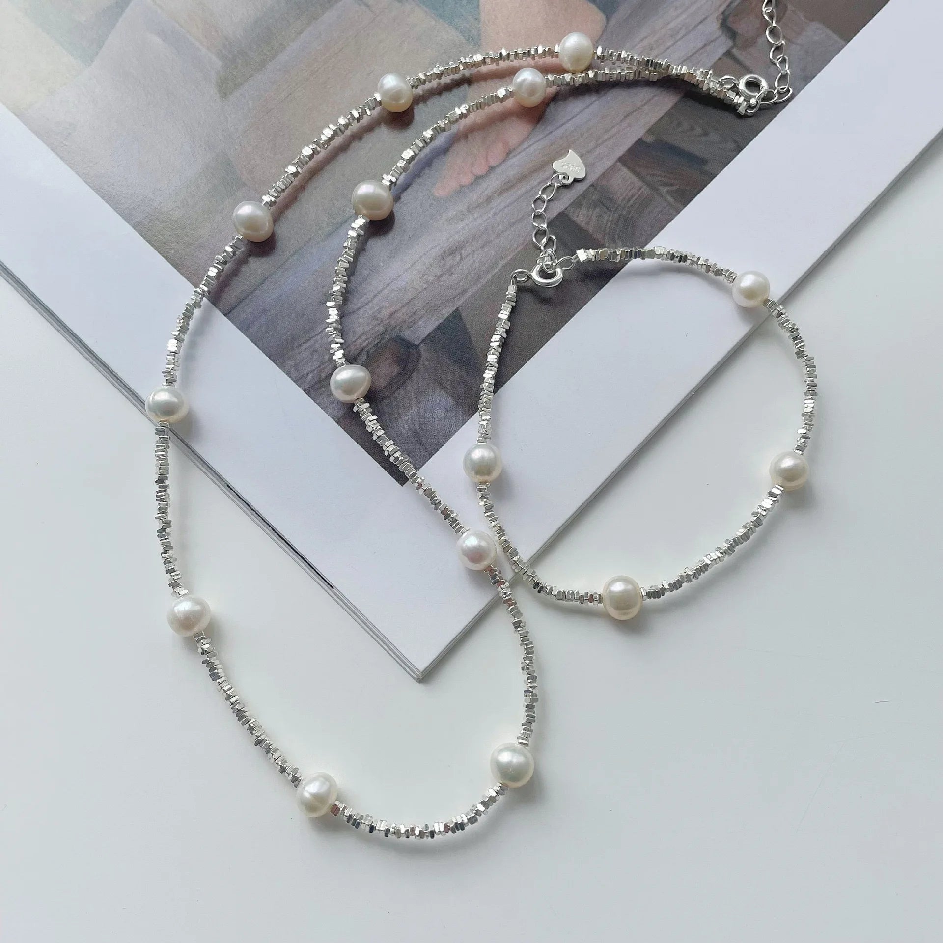 925 Fine Silver Classic Style Adjustable Clavicular Necklace Natural Freshwater Pearl Fashion Jewelry for Women