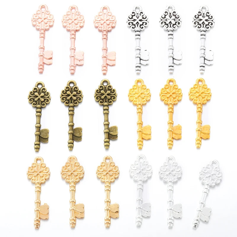 6 Color Metal Key Charms Pendants for Jewelry Making Diy Handmade Jewelry 34*11mm O236