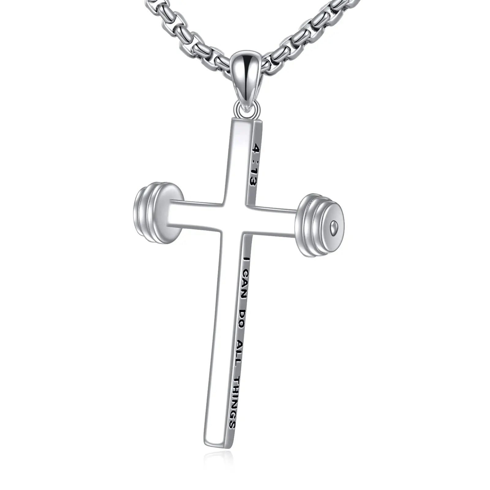 925 Sterling Silver Jewelry Sport Dumbbell Cross Pendant Necklace for Men Women