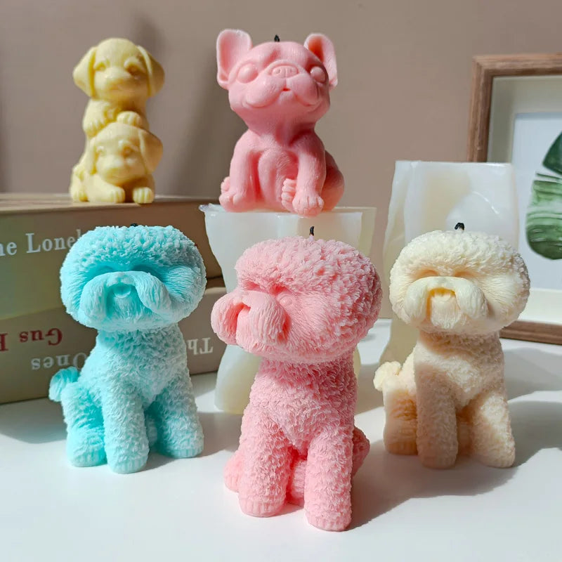 J10-158 Three-dimensional Puppy Aromatherapy Candle Silicone Mold DIY Teddy Dog Candle Ornaments Handmade Soap Plaster Molds