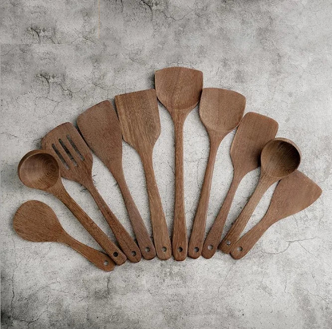 10-Piece Eco-Friendly Chicken Wing Wood Kitchen Utensil Set LEXDO Brand Custom Logo Option