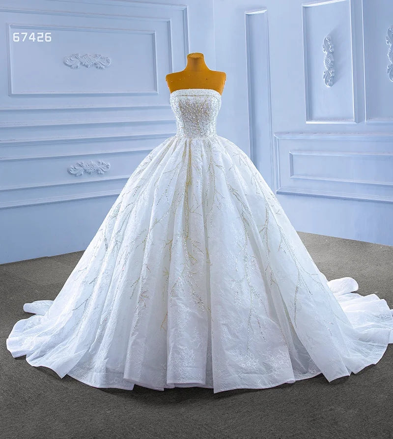 Rsm67426 Bridal Gown Women'S White Crystal Bead Sequins Luxury Custom Halter Wedding Dress