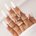 7pcs Triangle V shape Finger Ring Set Fashion Rhinestone Flower Ring Set Wholesale Jewelry Geometric Leaf Ring Sets